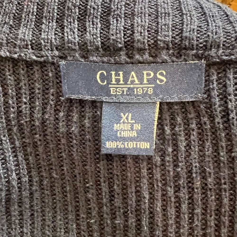 Chaps Navy Cotton Cardigan Sweater Large Shawl Collar Button Front Women Medium - Picture 4 of 4